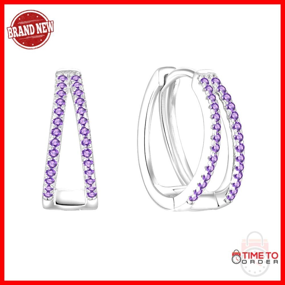 925 Sterling Silver Double Hoop Huggie Earrings with Birthstone Jewelry Gift
